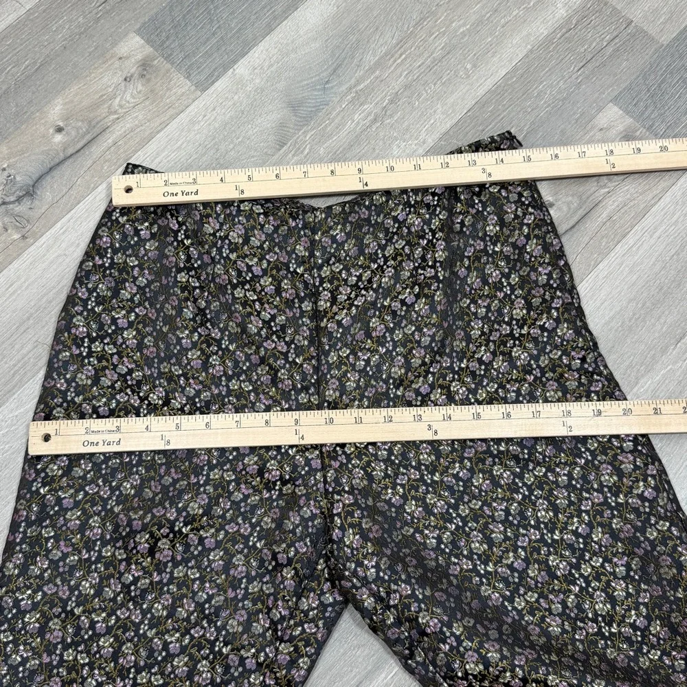 Vintage Allison Taylor Ditsy Floral Satin Brocade Ankle‎ Pants Black Purple 8